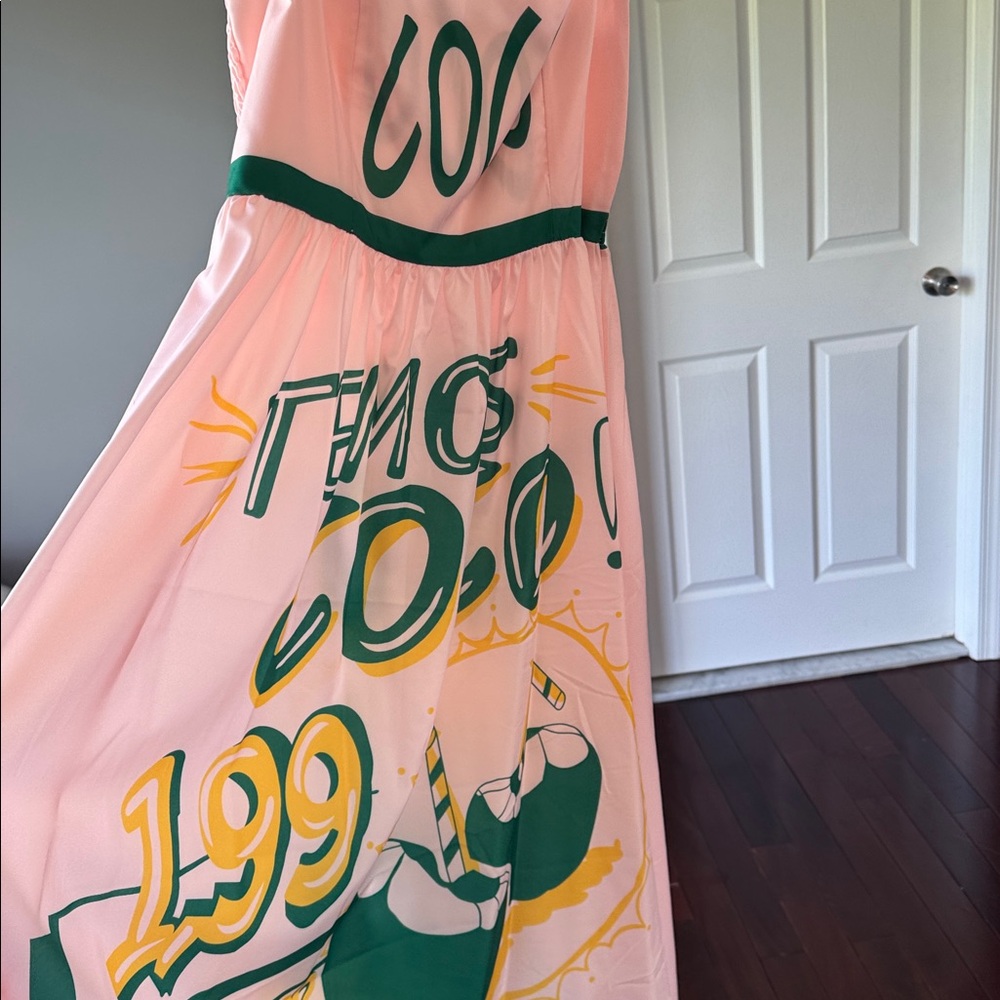 Pink and Green Graphic Dress long flowy dress